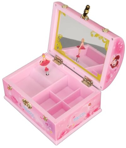 Boîte à bijoux musicale – Finition en bois, boîte à musique, organisateur de bijoux | Souvenir compact avec collier, crochets et miroir, jolie musique de ballerine pour filles de 3 à 5 ans, idéale