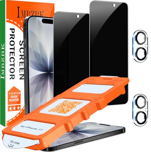 [Automatisk dammborttagning] IMBZBK 3-pack integritetsskydd för iPhone 17 [6,3 tum] Anti-spion-tillbehör, fodralvänlig film, härdat glas av militär kvalitet, 3 kameraslinsskydd