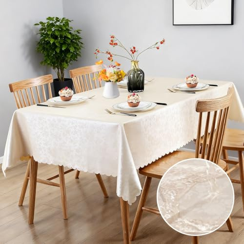 Gohytal bordsduk tvättbar rektangulär 100 x 140 cm vaxduk fläckskydd dukar med blommor, avtorkbar vattentät bordsduk utomhus bordsduk för fest, trädgård, bröllop, hem (beige)