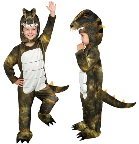AYBUY Déguisement de Dinosaure pour Enfants, Costume de Tyrannosaure Rex pour Garçons et Filles Jumpsuit d'animal pour Halloween, Fête Déguisée en Dinosaure, Jeu de Rôle,110