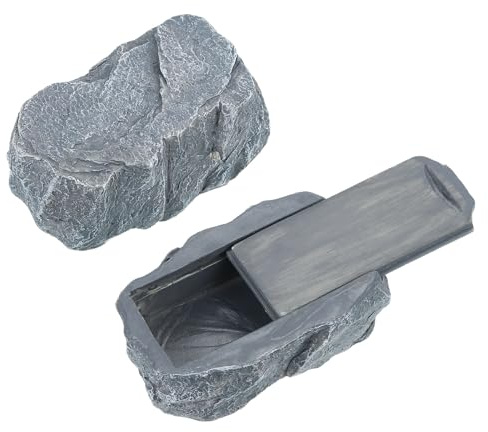 QUARKZMAN Roca Falsa Para Esconder Llaves, Caja De Llaves Oculta Impermeable, Caja De Almacenamiento De Llaves Con Forma De Piedra Para Decoración De Jardín Exterior, Gris