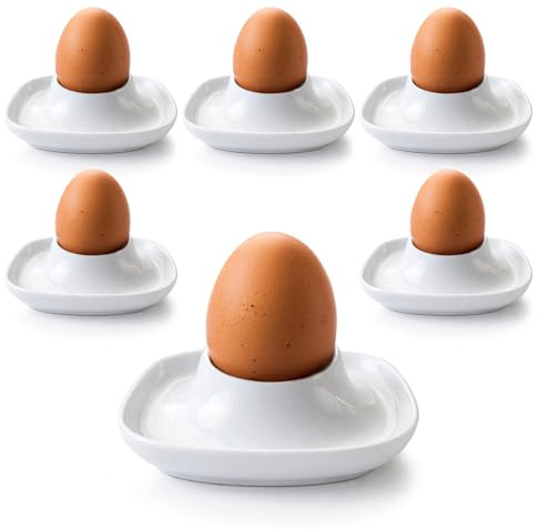 com-four® 6X Portauova in Ceramica, Supporti Bianchi per Tavolo o Cucina, Adatti a lavastoviglie e microonde, Set Moderno (6 Pezzi - Moderno)