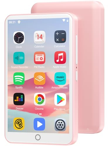 80GB MP3 Player with Bluetooth and WiFi, Oilsky 4.0 IPS Touch Screen MP3 Player with Speaker, Music Player with Spotify, Audible, Amazon Music, Deezer, MP4 Android Music Player Up to 512GB (Pink)