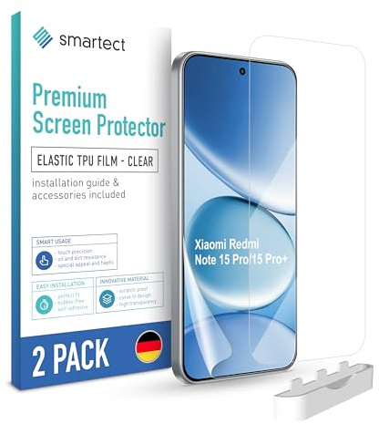 smartect TPU Skärmskydd 2 Stycken för Xiaomi Redmi Note 15 Pro 4G | Note 15 Pro Plus Screen Protector Anti-Repor, Skyddsfilm Ultra-transparent, Bubbelfri, Anti-Fingeravtryck, Skalvänlig