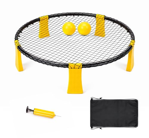 EVERGOODS Roundnet Game Set for Garden & Beach, Outdoor Game 93 x 20 cm | Spikeball Style with Net, 2 Balls, Pump, Carry Bag & Rules, Family Lawn Games for Adults, Teens and Kids