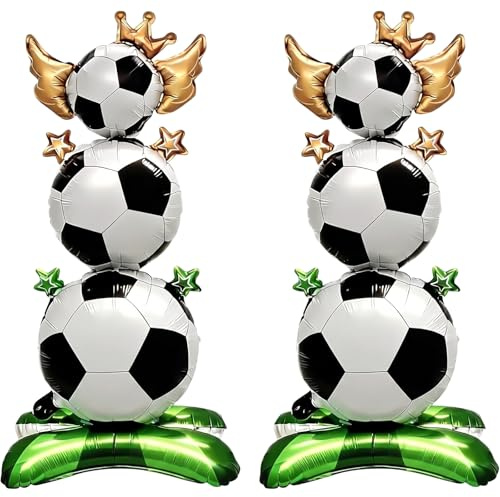 Aribliseza 2 palloncini a gas elio, decorazione per la Coppa del Mondo di Calcio, palloncini da calcio per feste, grandi palloncini in lamina a tema calcio, base verde e decorazioni a corona a stella