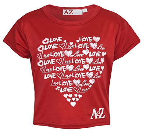A2Z 4 Kids Girls Love T Shirt Soft Feel Comfortable Summer - New Crop Top Love Red 13