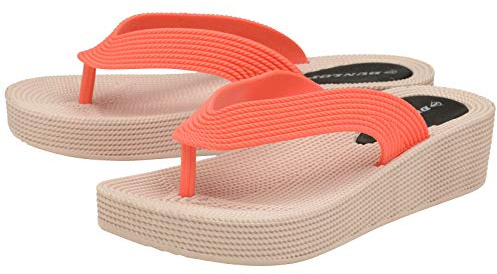 Ladies Womens Dunlop Flip Flops Platform Wedge Comfy Heel Sandals Summer Beach Pool Toe Post Flipflops Summer Light Rope Effect Slippers Casual Shoes (Coral Red, UK 8)