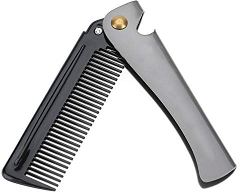 Klappbarer Bartkamm, Faltbarer Edelstahl-Kamm für Männer - Runder Kamm aus Rostfreiem Stahl, Haar- und Bartkamm, Klapptasche Schnurrbart-Formkamm für Friseursalon und Haushalt,Friseur Styling Tool(2#)