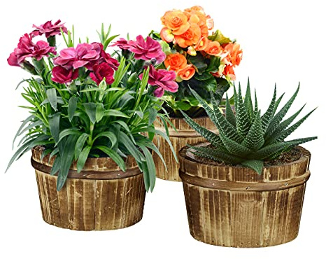 Relaxdays Fioriere in Legno, Set 3 Portavasi per il Balcone & il Davanzale, Vasi in Corteccia per il Giardino, Naturale