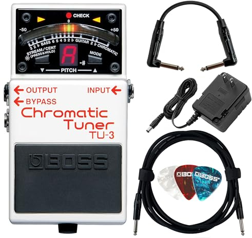 Boss TU-3 Chromatic Tuner Pedal Bundle with Gearlux Power Supply, Instrument Cable, Patch Cable, and Picks