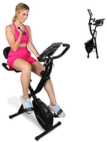 Mobiclinic® fitness, Klappbarer heimtrainer + widerstandsbänder, 2 in 1, Everest, 8 stufen, Bis zu 100kg, Lcd-display, Pulsmesser, Verstellbarer sitz, 5kg rad, Trainer x-bike