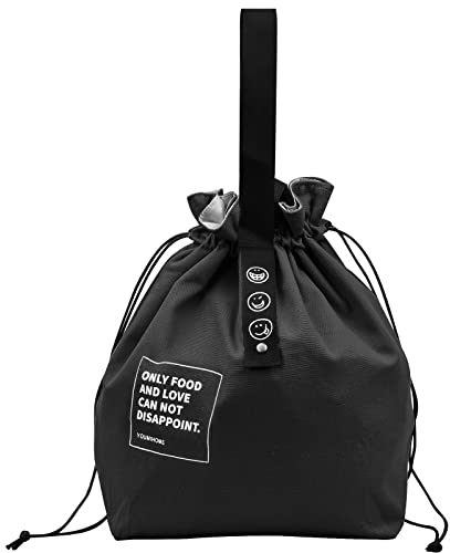 Jinlaili Sac Repas Isotherme, 9L Sac à Déjeuner Coton, Lunch Bag à Déjeuner Portable, Sac de Poche Pliable, Sac à Provisions Réutilisable pour Ecole Bureau Voyage Pique-Nique Camping (Noir)