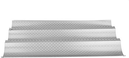 Molde para pan francés Waves, bandeja para pan perforada, bandeja para hornear baguette, horno de cocina, tostadora, antiadherente, con múltiples ranuras, bandeja para hornear baguette(three slots)