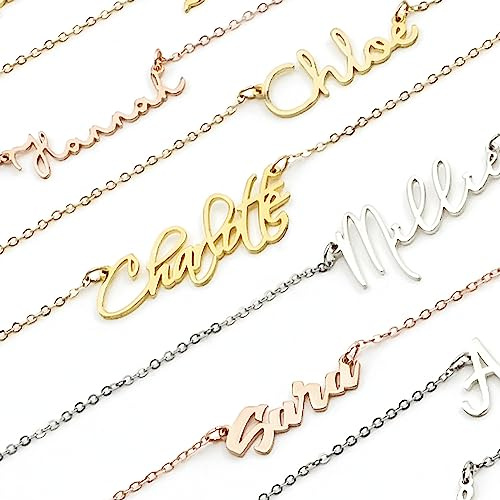 Name Necklace Silver Rose Gold | Customised Dainty Pendant Jewellery | Birthday Christmas Personalised Gift for Mothers Christmas Xmas Girls Loves (Silver)