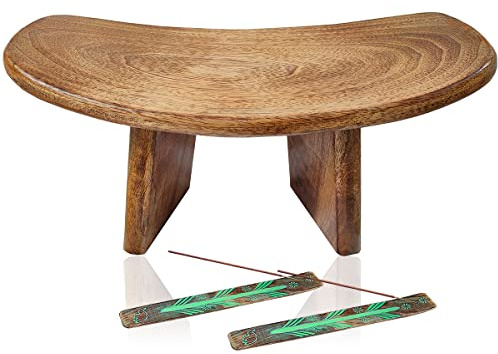 Uvz Crafts Folding Meditation Bench | Wooden Kneeling Ergonomic Chair, Seiza for Zen Posture, Yoga, Prayer Kneeler Stool, Portable,, Prana, Foldable Benches (Curved Antique Brown Finish)