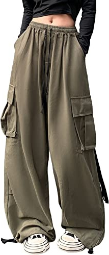 Linsennia Pantalon Cargo Femme Large Taille Haute Y2k Parachute Pants Grande Taille Gothique Aesthetic