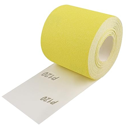 Shineboc Schleifpapier Rolle Gelbe, 93 mm x 10 m Schleifpapier Quarzsand-Trockenschleifpapier für Handschleifer zum Holz,Metall,Stahl,Edelstahl - 10m/Körnung 120