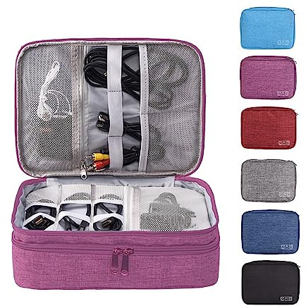 Organizador de Cables y Accesorios Electrónicos - Bolsa de Viaje con 3 Capas (Morado)