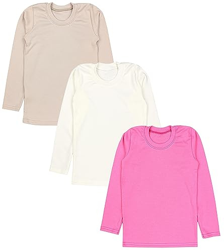 TupTam Niñas Camiseta de Manga Larga Chaleco Ropa Interior Paquete de 3, Pack de 3 Rosa/Crudo/Beige, 134