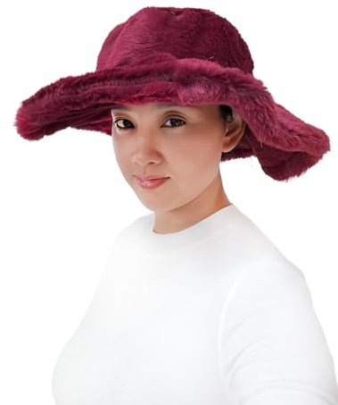 Lina & Lily Grande Cappello Pescatore Donna Invernale in Pelliccia Sintetica (Rosso Scuro)