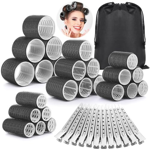 Thrilez 37-Piece Big and Small Hair Roller Set, DIY Salon Style with Storage Bag and Clips (4 Sizes: 60mm, 48mm, 36mm, 25mm for Long, Medium, Short Hair)