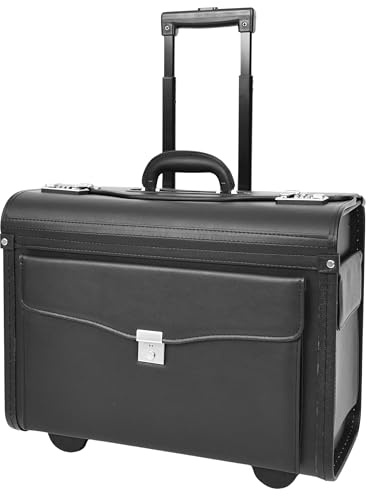 Faux Leather Wheeled Pilot Case Carry on Cabin Bag Laptop Sleeve Titan Black