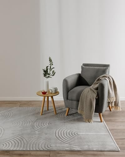 benuta Basic Teppich Claire - Grau 140x200 cm - Minimalistischer Wohnzimmerteppich im Geometrischen Retro-Stil - Pflegeleicht - Fußbodenheizung Geeignet