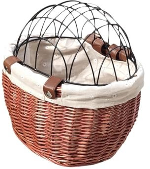 GSJNHY Fahrradkorb für Hunde Fahrrad-Lenkerkorb vorne, handgewebt, Korbgeflecht, Haustier-Katze-Hunde-Träger mit Abdeckung, Fahrradkorb vorne, Gepäckträgertasche, Fahrradzubehör (Color : B)