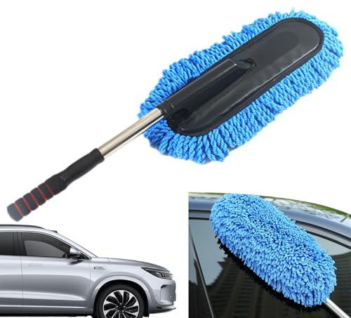 Dépoussiéreur de voiture – Brosse à poussière de voiture pour ramasser la saleté, la poussière, le pollen | Dépoussiérant intérieur extérieur avec poignée en acier inoxydable, brosse de détail en