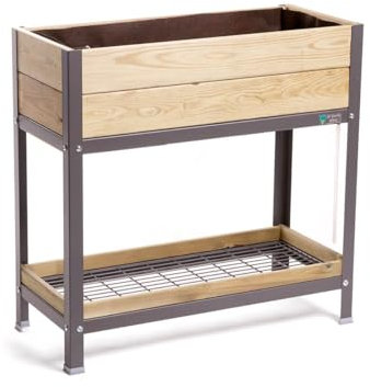 MI HUERTO URBAN Jardinera Elevada Madera con Bandeja Recoge Aguas | Estructura Metálica | Mesa Cultivar Plantas Terraza Jardín Balcón Exterior | Gris Mate | HUERTO Alto - 90x40x90 cm