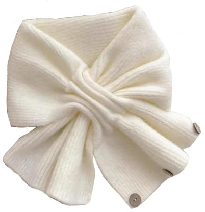 Petite écharpe tricotée pour Femme, écharpe en Mousseline, écharpe à col tricoté pour Femme, écharpe au Crochet tricotée Chaude pour l'hiver, écharpe d'hiver Tendance pour Femme (White)