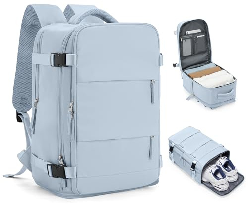Handgepäck Rucksack 40x20x25 für Ryanair Klein Reiserucksack Wasserdichter 40x30x20 Unter Dem Sitz Rucksack Flugzeuge Reisetasche Weekendertasche Wanderrucksack Lässiger Tagesrucksack,A3-Grau-Blau