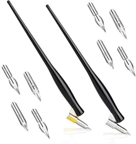 Quystetes Set di 10 penne a immersione obliqua per calligrafia, set di pennini per fumetti, penna per scrittura , portapenne da disegno 2 in 1 con 8 pennini