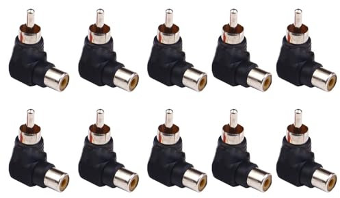 10 st RCA rätvinklig anslutningskontakt adapter 90 graders armbåge hane till hona M/F-adaptrar för RCA-kabel DVD-förstärkare