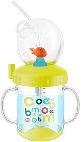 Drickkopp med valstänk, val, vattensprejkopp, vattenflaska 300 ml barnmugg, sugrör, läckagesäkert lock, droppresistent, färgglad kreativ valmugg för småbarn (ljusgrön)