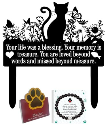 VUZUCOSH Grave Markers Cat, Metal Cats Metal Memorial Garden Stake, Pets Waterproof Grave Stakes Plaque, Pet Headstone Garden Memorial Graves, Metal Cat Garden Decor 12