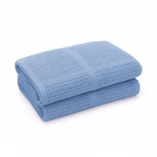 2 Pack Cellular Baby Thermal Blanket 100x75 cm | Soft Breathable Cotton | For Newborn Crib, Cot Bed, Pram, Car Seat, Moses Basket, Travel Cot (Blue)