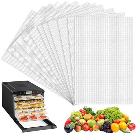 Fogli Disidratatore in Silicone, 12 Pezzi Tappetini Antiaderenti Riutilizzabili BPA-Free, per Essiccatore di Frutta, Alimenti, Cottura al Forno, Pasticcini, Involtini, Fagottini, 37×29 cm