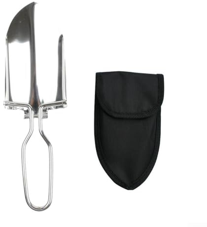 Yuanpgky Pala plegable portátil de acero inoxidable para camping, senderismo y jardinería, herramienta compacta de supervivencia con bolsa de transporte, pala pulida con espejo para exteriores