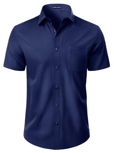 DEMEANOR Mens Shirts Short Sleeve Stretch Dress Casual Button Down Shirt | Stretch Fabric, Regular Fit, Lightweight, Breathable, Utility Single Chest Pocket, Great for Hot Summer, Formal, Business