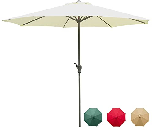 Patio Umbrella Garden Parasol,9 Ft/10 Ft Market Garden Sun Parasol with Crank Handle, Waterproof Sunshade Canopy, 8 Ribs Outdoor Umbrella for Beach/Pool/Patio Outdoor Tab