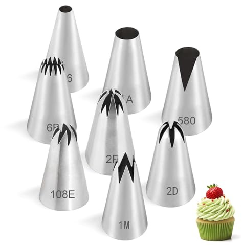 SZMK 8 Pezzi Beccucci Sac a Poche Acciaio Inox 2.5 CM,Bocchette per Decorazioni Dolci,Beccucci per Biscotti Grandi,Beccuccio Pasticceria Riutilizzabile,Cake Nozzle per Cupcake,Torte,Crema,Zeppole