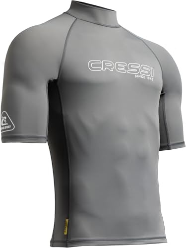 Cressi Since 1946 - Sentinel Man - Short Sleeve Rash Guard UPF 50+ Sun Protection Quick Dry Swimming, Surfing, Diving, Fishing, Beach, Pool and Water Sports - Grey/White - M/3 - Men's