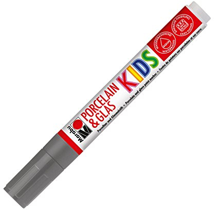 Marabu 01250033078 - KiDS Porcelain & Glas Painter, grau 078, Spitze ca. 1 - 3 mm, Porzellan- und Glasmalstift für Kinder, auf Wasserbasis, geruchsneutral, spülmaschinenfest nach Einbrennen
