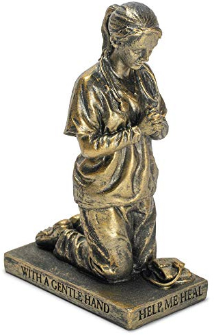 Dicksons Help Me Heal Praying Nurse 5 inch Gold Resin Stone Table Top Figurine