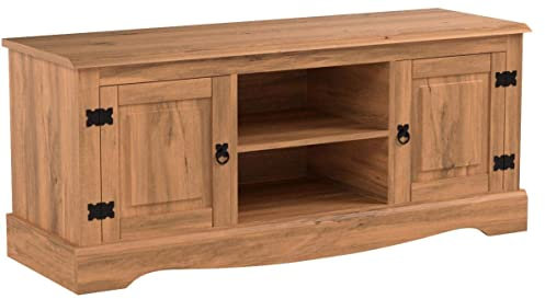 Amazon Basics Corona TV Cabinet, 2 Door 1 Shelf, Solid Pine Wood, Brown, 40 cm D x 120 cm W x 51 cm H (Previously Movian brand)