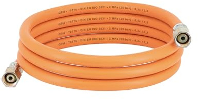 CFH Gasschlauch Gummi VS 758 - 2 m Gummigasschlauch mit beidseitigem G 3/8 LH Anschluss, für Abflammgeräte & Gaslötgeräte, LPG/Propan/Butan, 20 bar, konisch dichtend, -30 °C bis +70 °C