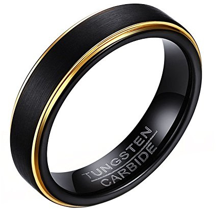 OAKKY Hommes Tungstène Carbure Bague Classique Simple Noir Bande de Mariage 5mm Mat Terminered Noir Or Taille 57