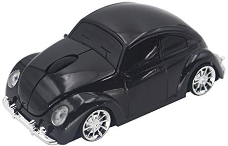 ECOiNVA VW Beetle Wireless Sports Car Shape Mouse Mice Computer Laptop PC Optical Mouse 2.4GHz Nano USB AAA Battery Power Glossy Surface LED Light (Black)